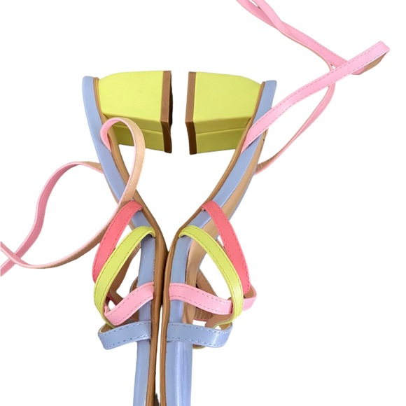 Pastel Rainbow criss cross leather Sandals. Moda in Pelle from England. - Picture 10 of 14